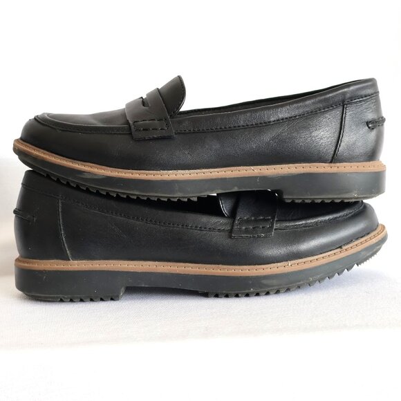 Size 37 M - Clarks Black Leather Loafers - Penny Loafers - Picture 3 of 12